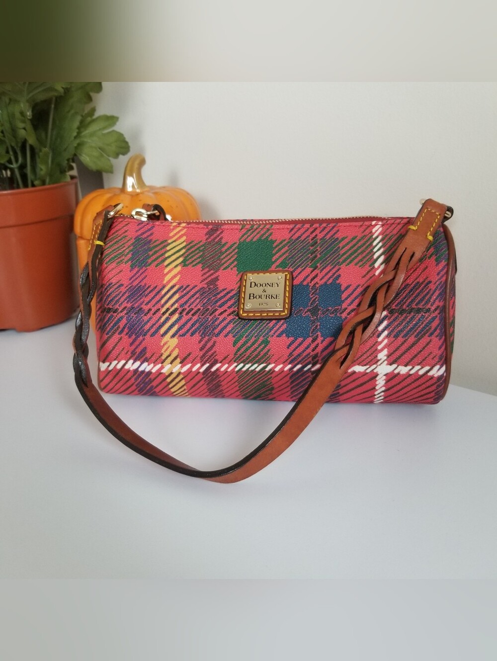 Dooney & Bourke Plaid Mini Barrel Bag